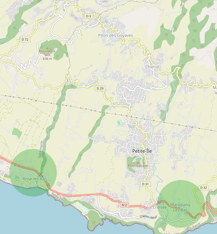 Les quartiers de Anse-les-Bas et Manapany-les-Bas à Petite Îlee à Petite Île .