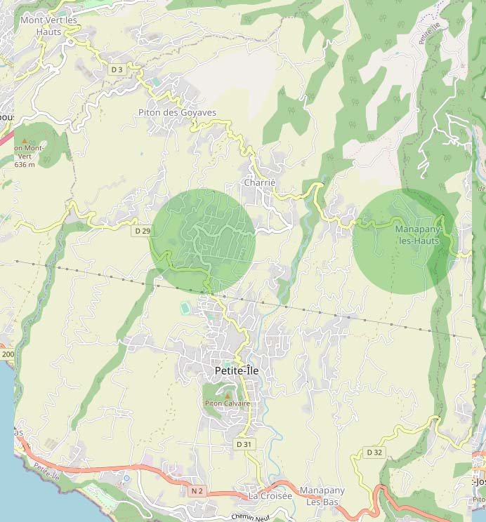 Les quartiers de la Ravine du Pont et Manapany-les-Hauts à Petite Île