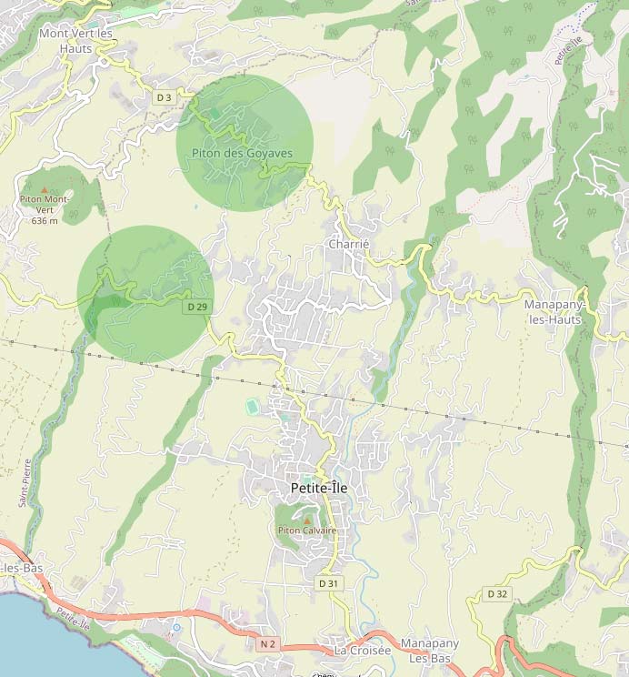 Les quartiers du Piton-Goyaves et de Anse-les-Hauts à Petite Île Petite Île île de la Réunion.