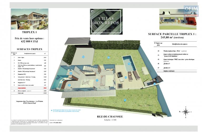 4 Villas de Standing 4 pièces en construction (VEFA), dans le centre ville de la Plaine st Paul.