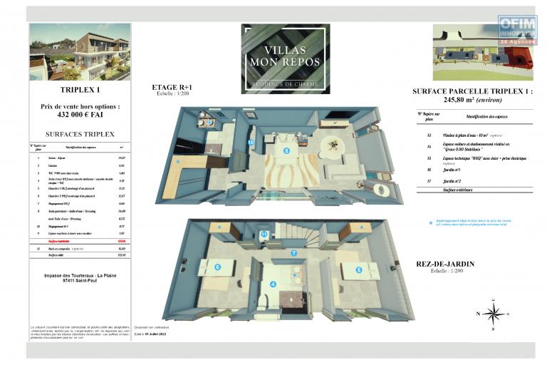 3 Villas de Standing 4 pièces en construction (VEFA), dans le centre ville de la Plaine st Paul.