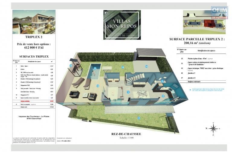 3 Villas de Standing 4 pièces en construction (VEFA), dans le centre ville de la Plaine st Paul.