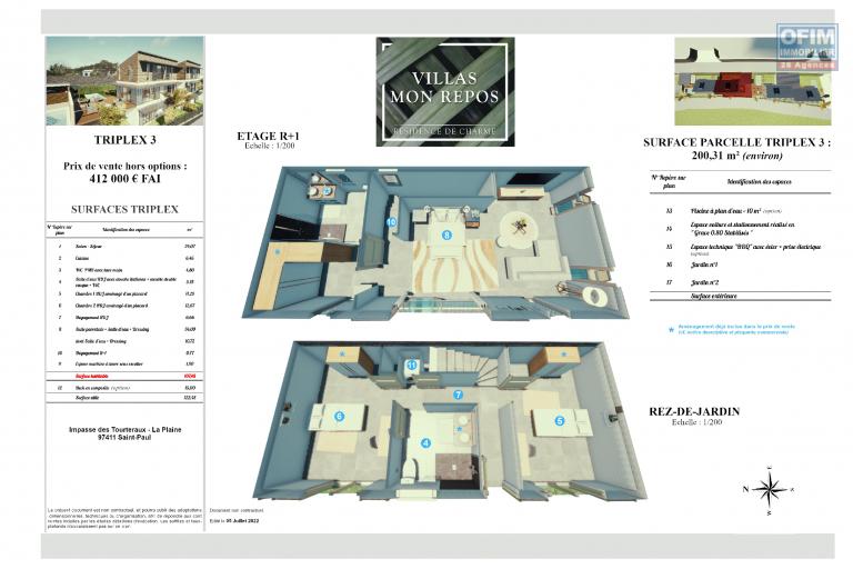 3 Villas de Standing 4 pièces en construction (VEFA), dans le centre ville de la Plaine st Paul.