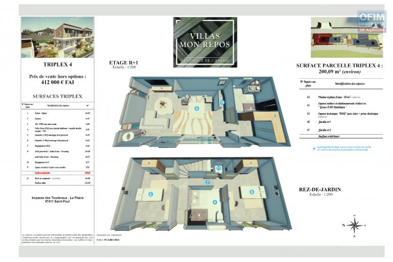 3 Villas de Standing 4 pièces en construction (VEFA), dans le centre ville de la Plaine st Paul.