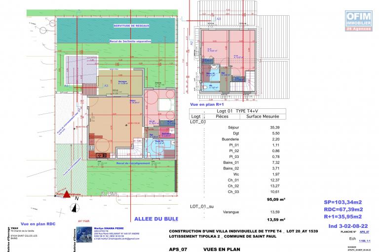 Villa duplex 4 pièces en construction (VEFA) à St Paul.