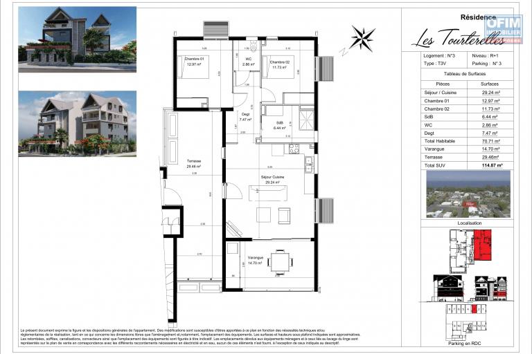 11 Appartements de 2 à 4 pièces en construction (VEFA) sur 4 niveaux, proche front de mer, St Paul.