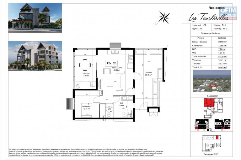 7 Appartements T2 (2 pièces) de standing en construction (VEFA), proche front de mer, St Paul.