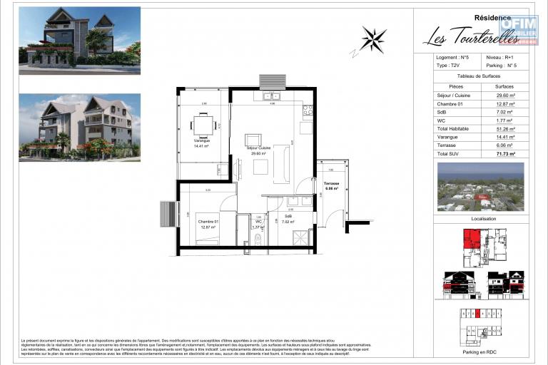 7 Appartements T2 (2 pièces) de standing en construction (VEFA), proche front de mer, St Paul.