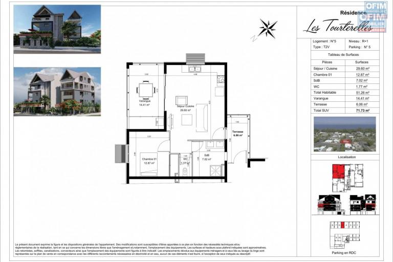  Appartements T2 de standing en construction (VEFA), proche front de mer, St Paul.