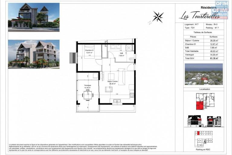  Appartements T2 de standing en construction (VEFA), proche front de mer, St Paul.