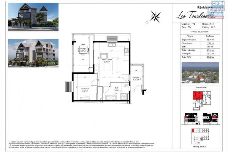  Appartements T2 de standing en construction (VEFA), proche front de mer, St Paul.