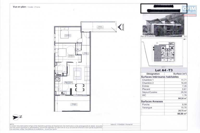 A vendre un appartement F3 neuf a Saint Gilles