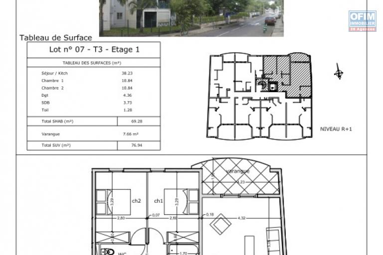 A vendre beau T3 proche centre ville, residence Flamboyants à St Denis, à proximité de Malartic et du jardin de l'état