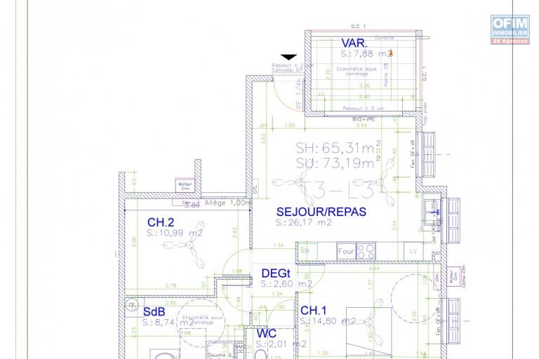 A VENDRE APPARTEMENT F3 DE 73.07 M2  AU CENTRE VILLE DE  SAINT DENIS - APPARTEMENT