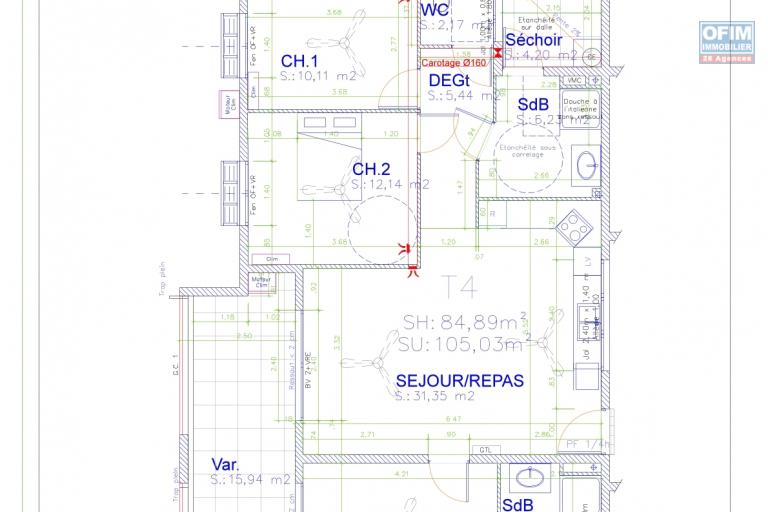 A VENDRE APPARTEMENT F4 DE 103.39 M2  AU CENTRE VILLE DE  SAINT DENIS - APPARTEMENT