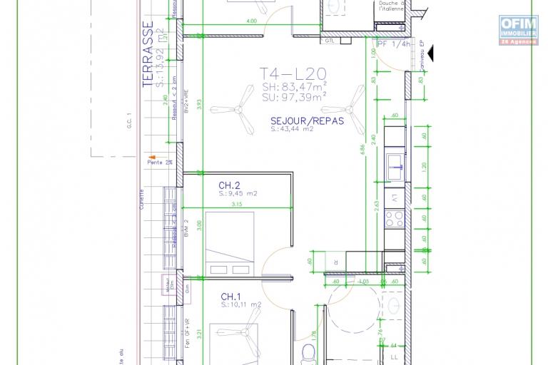   A VENDRE APPARTEMENT F4 DE 104.48 M2 AU CENTRE VILLE DE SAINT DENIS - APPARTEMENT