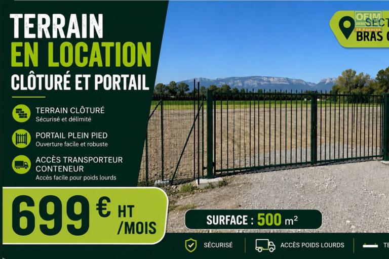 A LOUER | Terrain plat de 500 m2 cl&ocirc;tur&eacute; avec portail, secteur Bras Creux