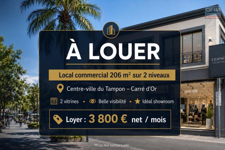 &Agrave; louer &ndash; Local commercial 206 m&sup2; sur 2 niveaux &ndash; Centre-ville du Tampon