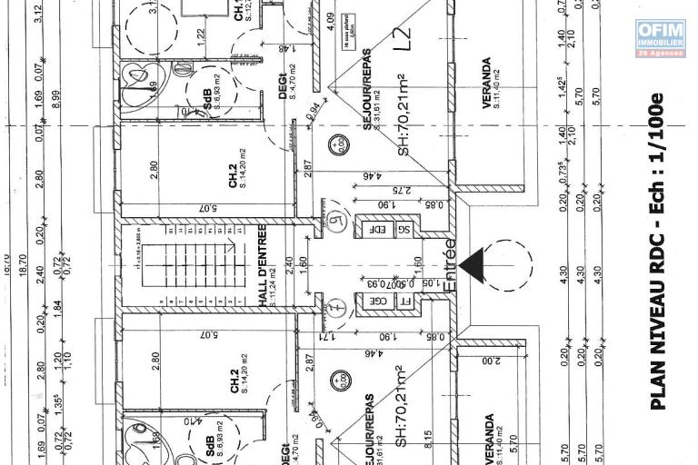 À VENDRE – Ensemble immobilier composé de 4 appartements T3 – Idéal investisseur - Plan de surface RDC