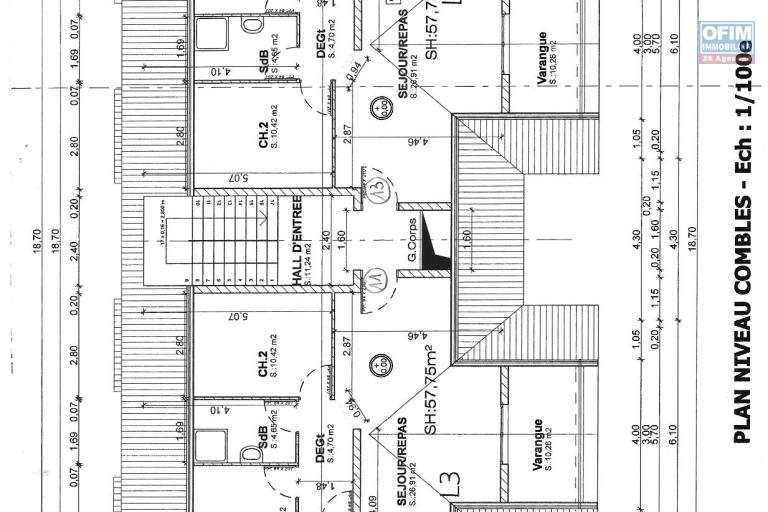 À VENDRE – Ensemble immobilier composé de 4 appartements T3 – Idéal investisseur - Plan de surface Combles