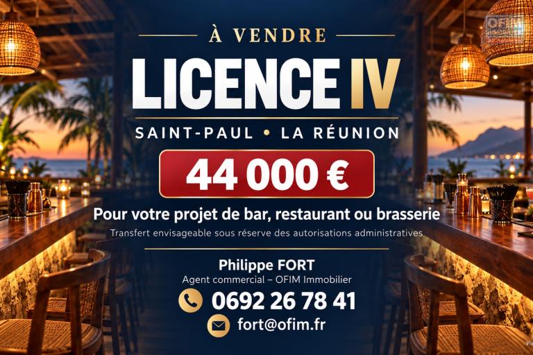 A vendre Licence IV à 44 000€ | Translation sur toute la commune de Saint-Paul, et 0transférable sur la Réunion