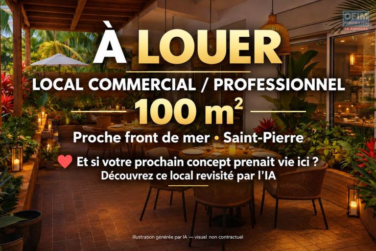 A louer local commercial / professionnel de 100 m2 avec Terrasse proche front de mer à Saint-Pierre à 1700€ /mois