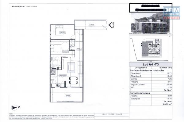 A vendre un appartement F3 neuf a Saint Gilles