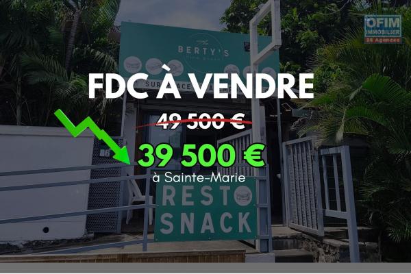 À VENDRE 39500€ – Fonds de commerce SNACK « Le Berty’s » à Sainte-Marie (974)