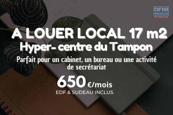 À LOUER – Local professionnel 17 m² à 650€ / mois EDF & SUDEAU Inclus – Centre-ville du Tampon