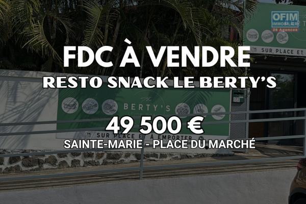 &Agrave; VENDRE 49 500&euro; &ndash; Fonds de commerce SNACK &laquo; Le Berty&rsquo;s &raquo; &agrave; Sainte-Marie (974)