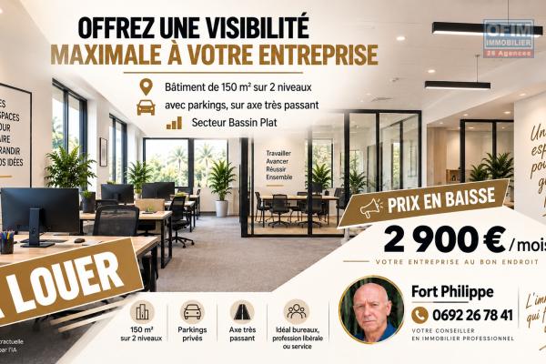 A louer | B&acirc;timents ind&eacute;pendant de 150 m2 avec un &eacute;tage &agrave; usage commercial ou professionnel &agrave; Saint-Pierre Bassin-Plat