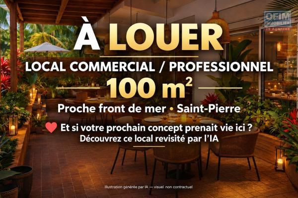A louer local commercial / professionnel de 100 m2 avec Terrasse proche front de mer à Saint-Pierre à 1700€ /mois